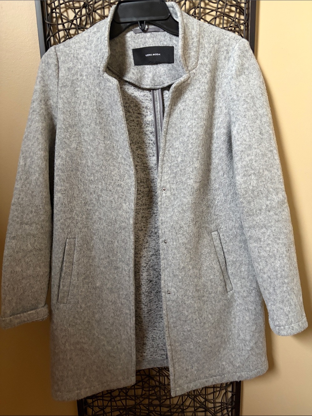 Vero Moda Light Gray Collarless Pea Coat